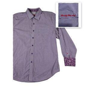 Robert Graham Medium-Small Purple and White Gingham Check Mens Dress Shirt Large